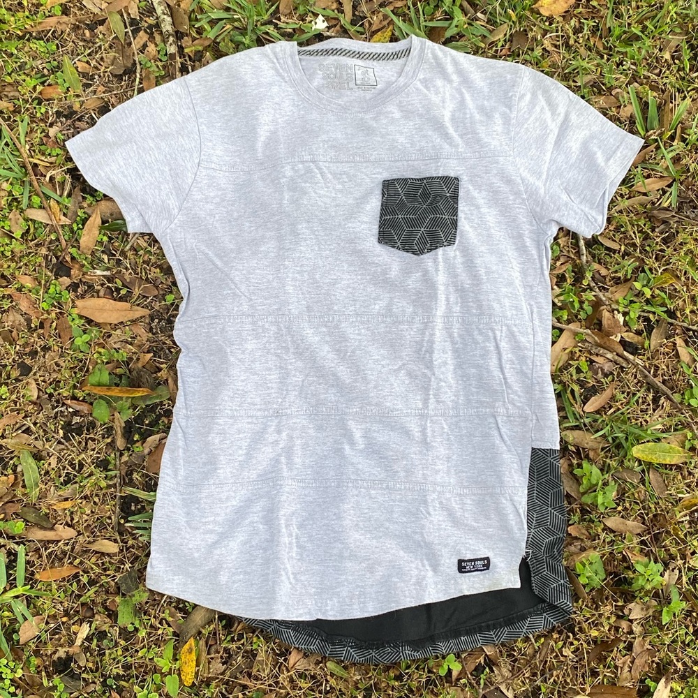 Seven Souls Short Sleeve Shirt w/ Pocket L Gray/Black